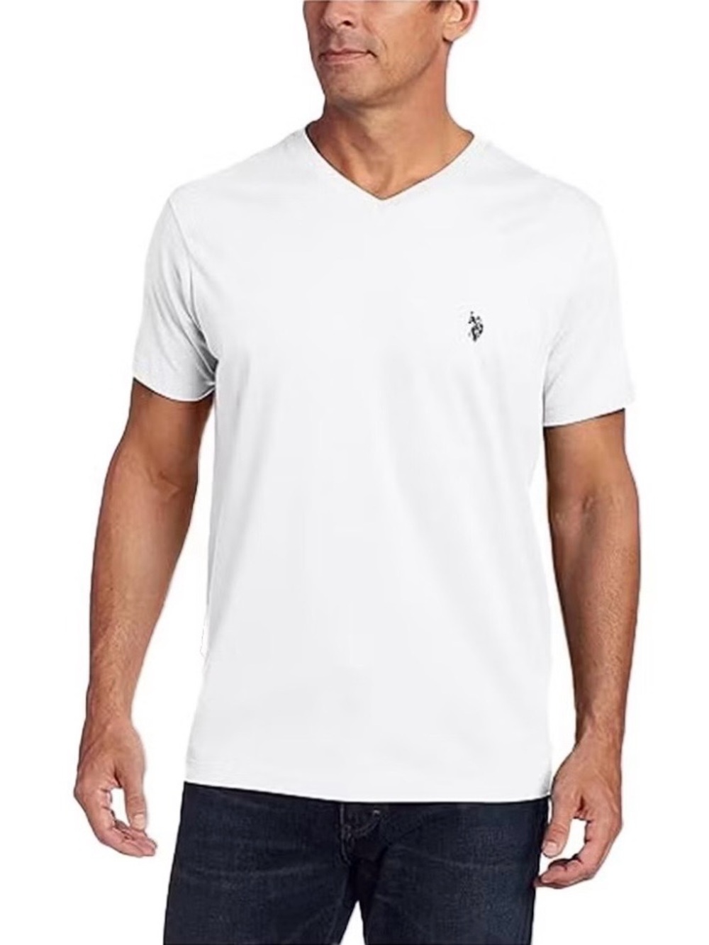 NWT U.S. Polo Assn. Men's Solid V-Neck Short Sleeve Cotton T-Shirt in White, XXL